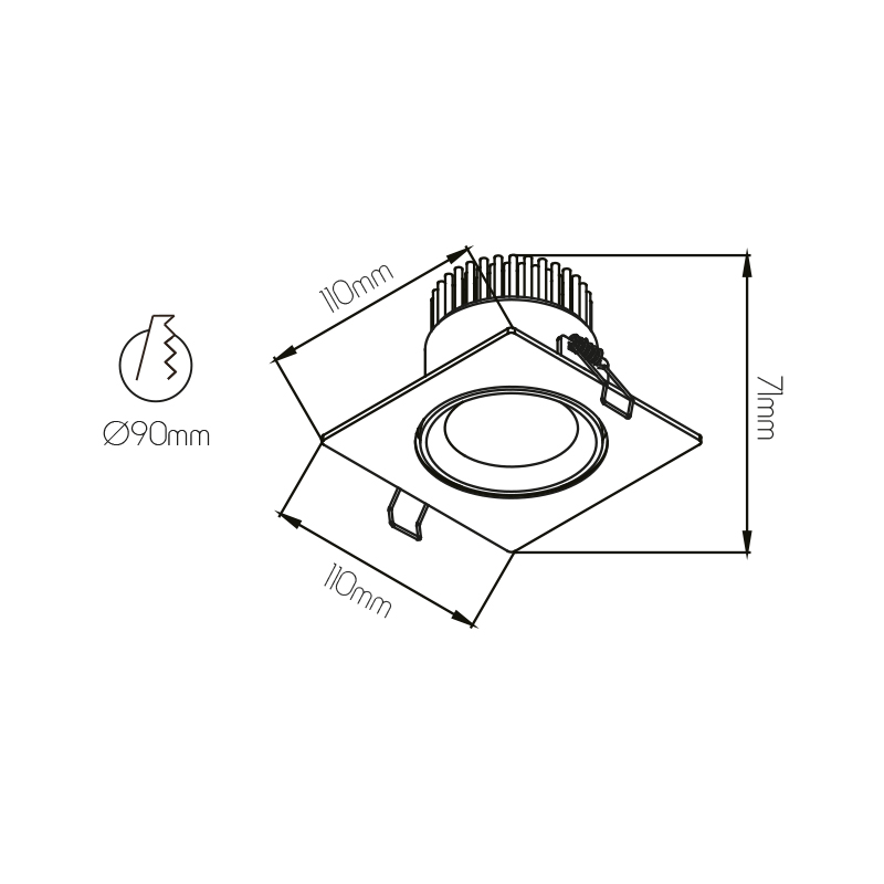 PARNA spot downlight square 10,5WLED/3000K/400mA 750LM - 2