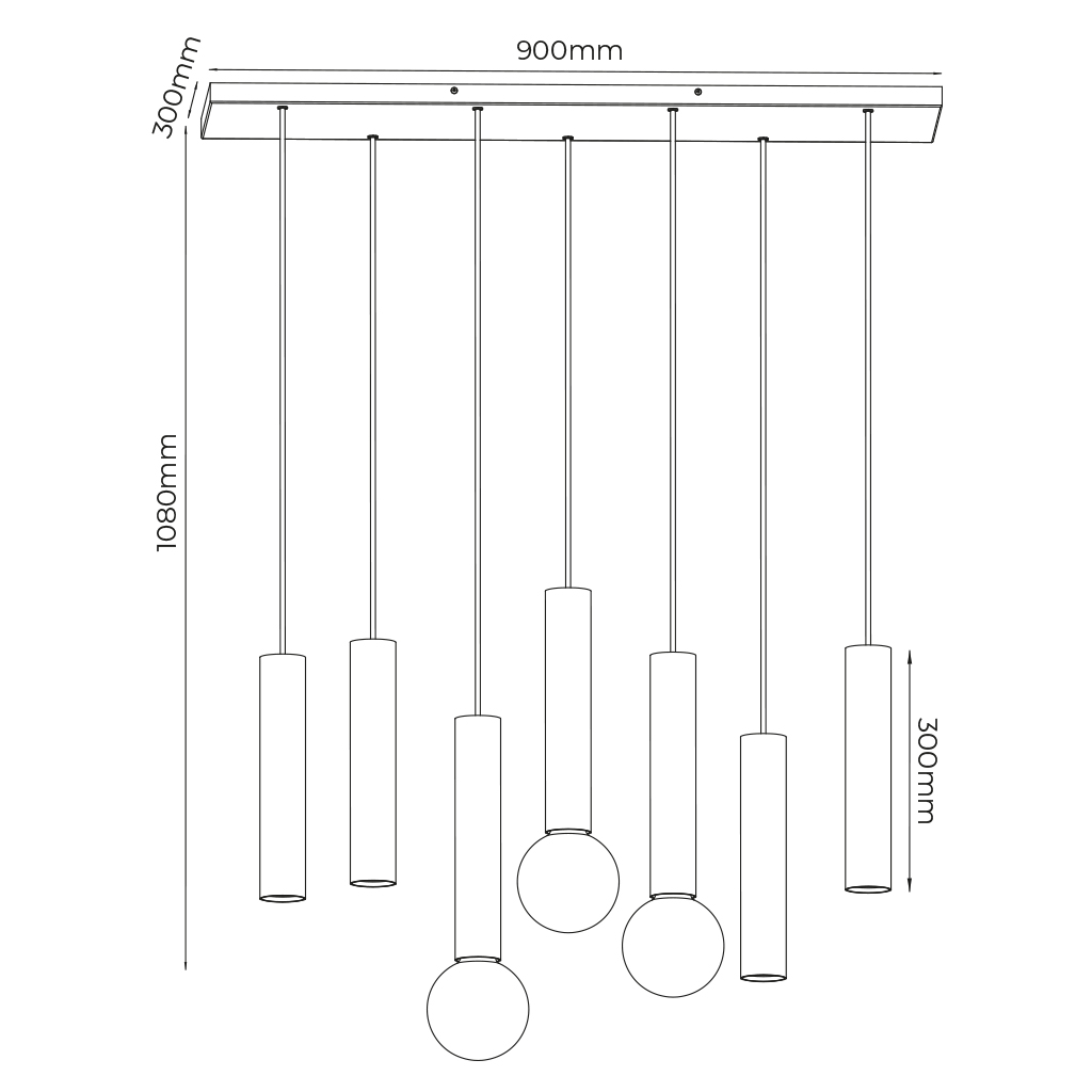 TABOO pendel 7L 4xGU10 (excl) 3xE27 (excl) zwart + geborsteld brons - 2