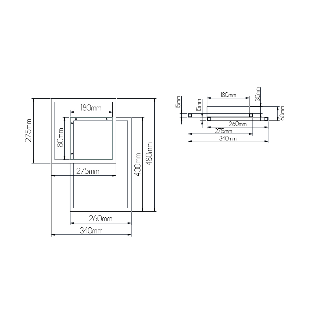NORI LED 44W 3000K wit 480x340x60 dimbaar - 2