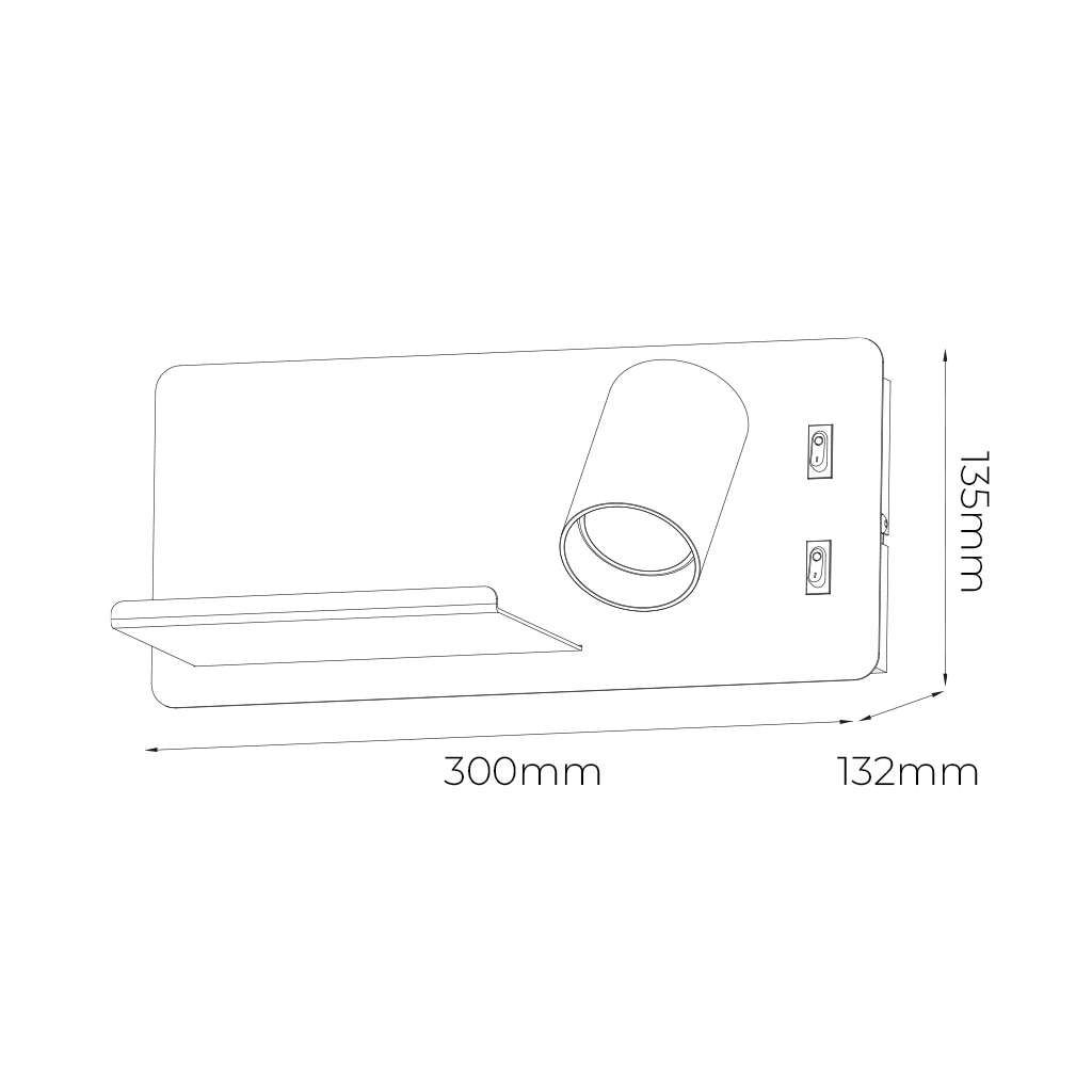 DUSK wandl rechts + USB GU10 (excl) + LED 7W 2700K zwart + geb staal - 2