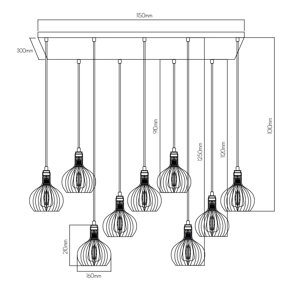 RAGA 9x E27 pendel zwart+koper - 2