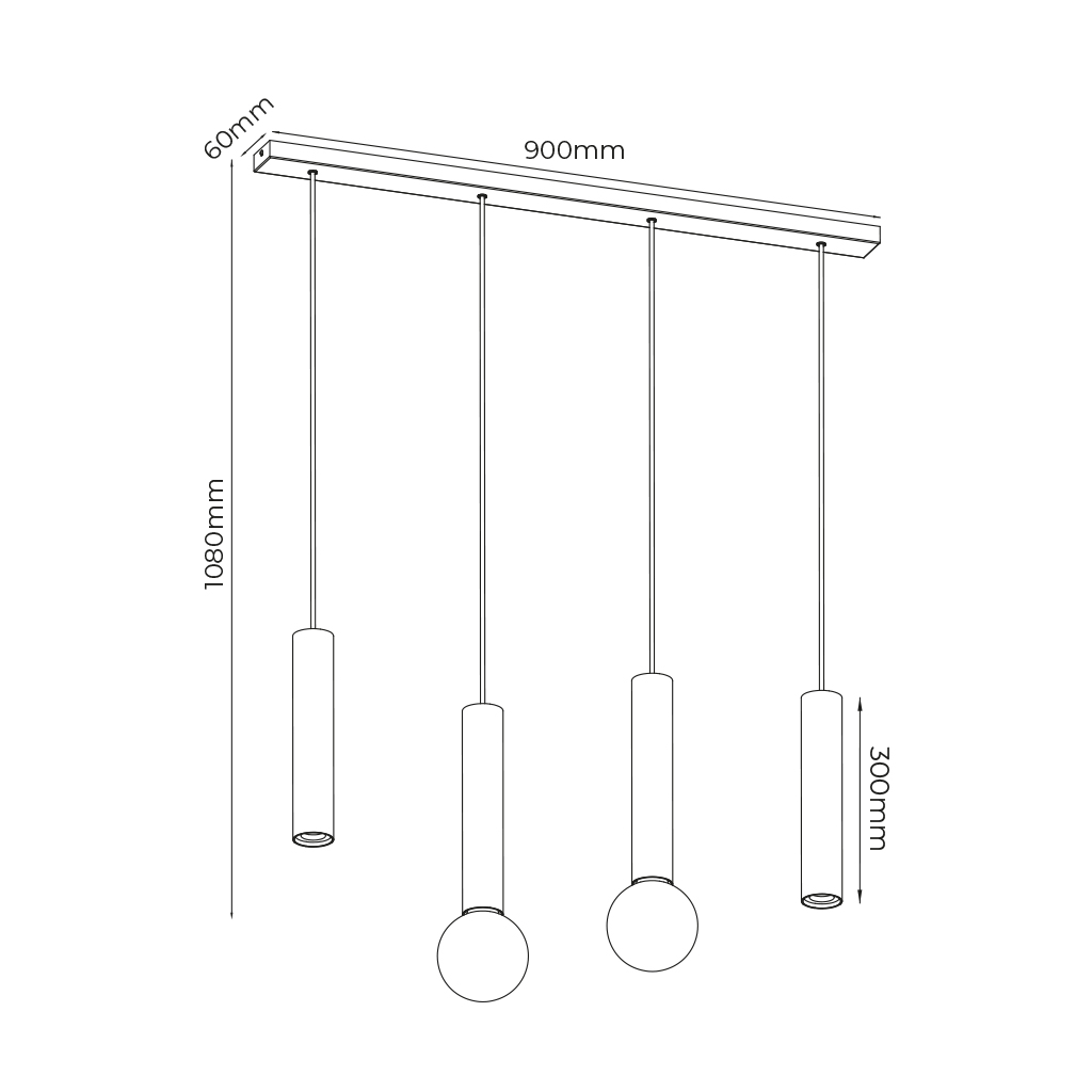TABOO pendel 4L 2xGU10 (excl) 2xE27 (excl) zwart + geborsteld brons - 2