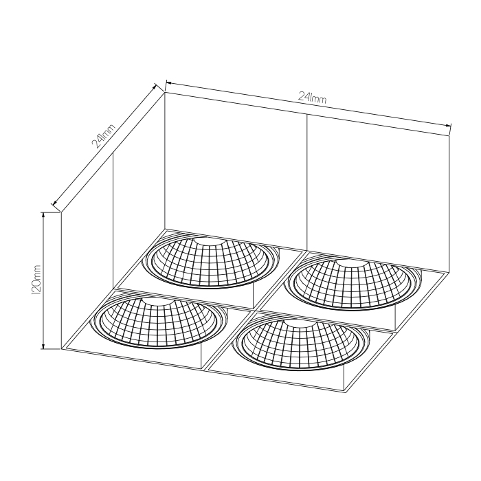 BOX-4L vierkant wit incl. 4x AR111 12,4W 2700K - 2