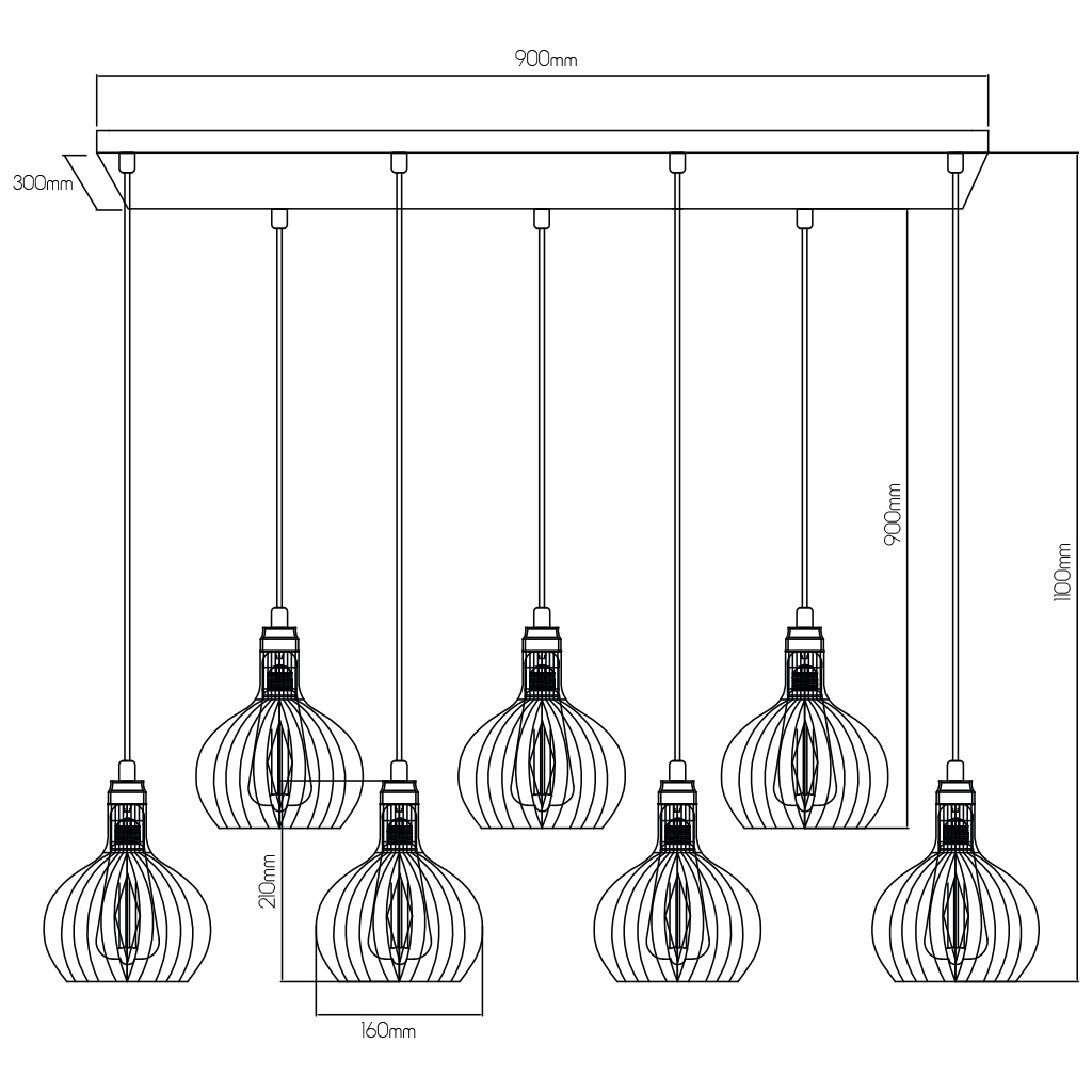 RAGA 7x E27 pendel zwart+koper - 2