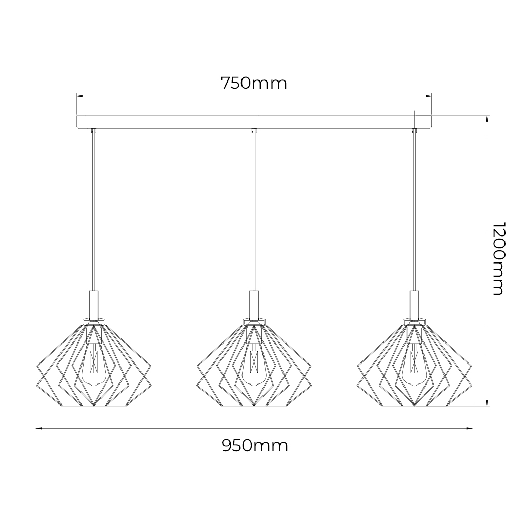 ANGULO pendel 3x E27 zwart - 2