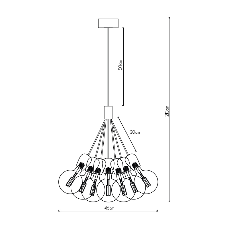 KOBAR pendel zwart/zwart 7x E27 - 2
