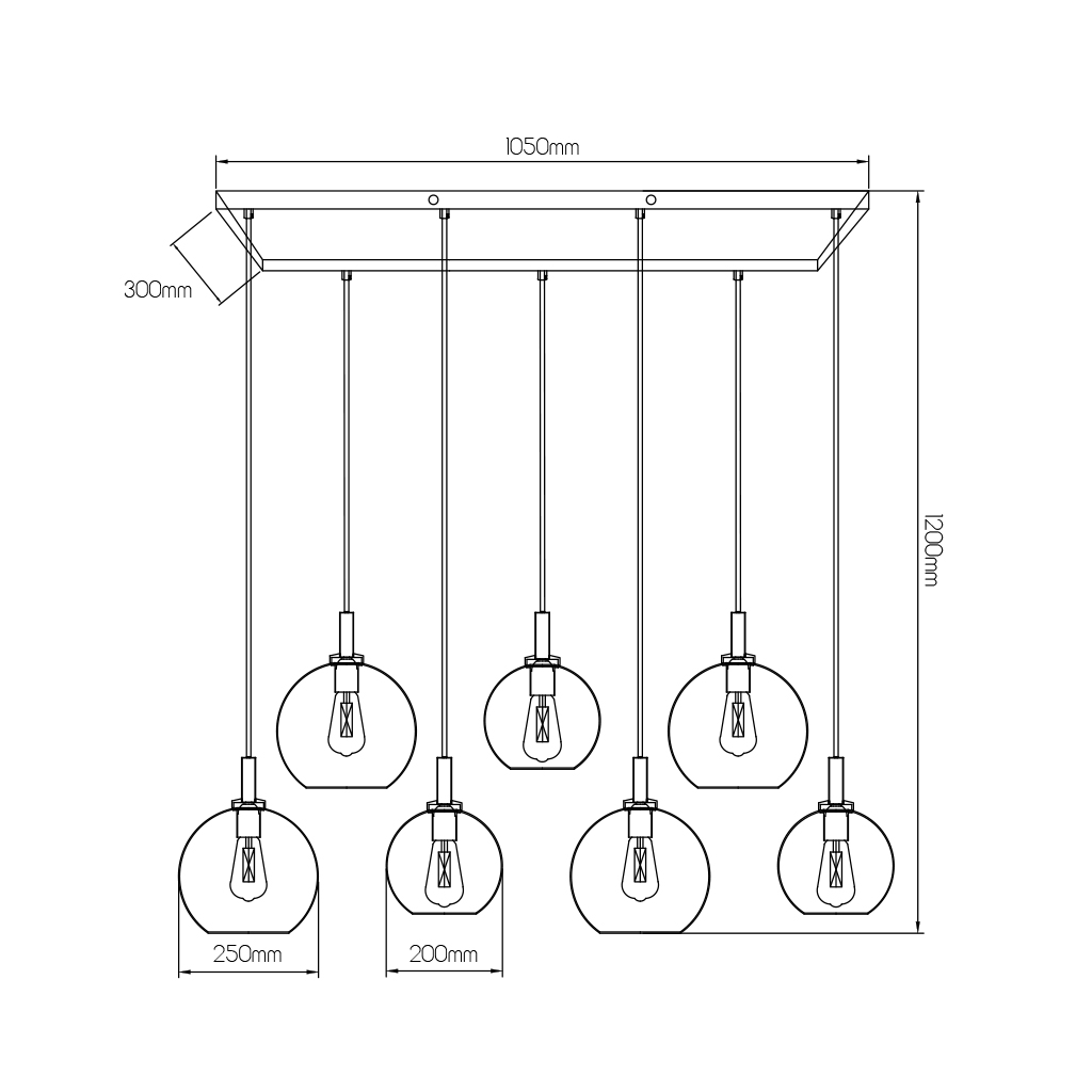 OSIRA Pendel E27 7L Zwart, helder glas 3x Ø200mm, 4x Ø250mm - 2