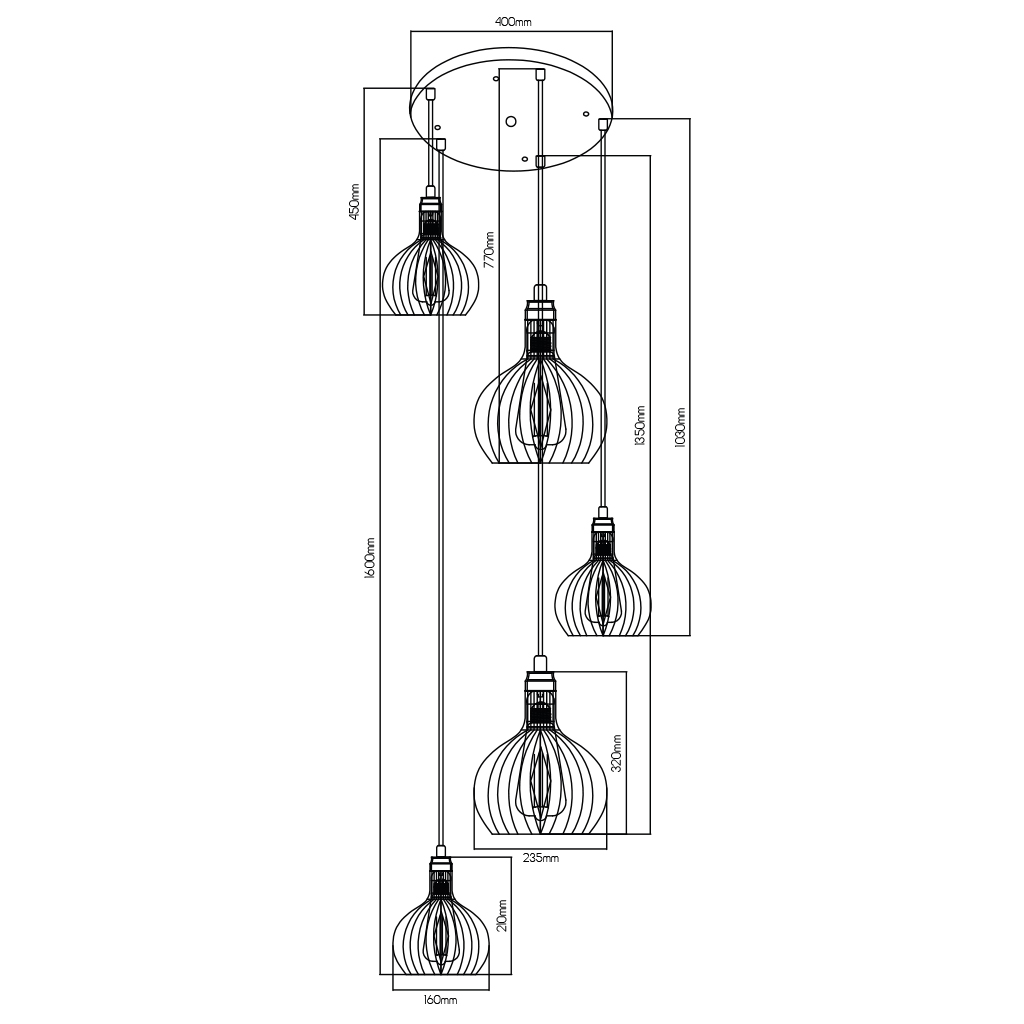 RAGA 5x E27 pendel zwart+koper - 2