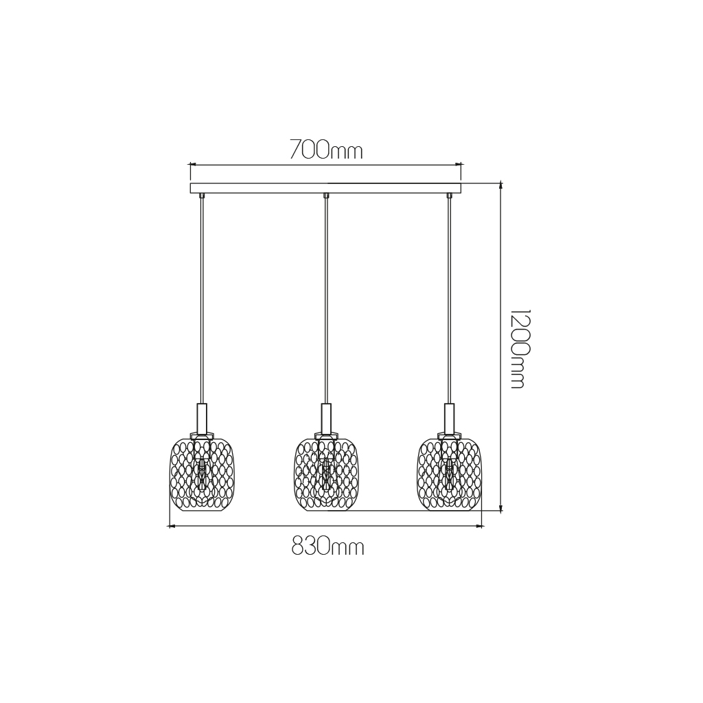 OKIRU Pendel Balk 3xE27 Zwart + 3x as grijs glas Ø180mm - 2