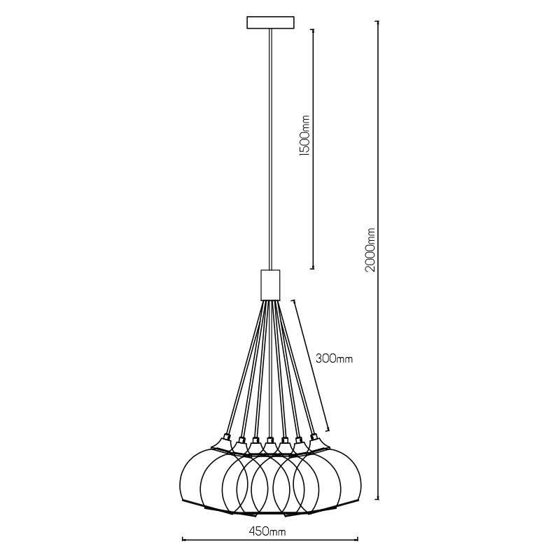 ROGODO Pendel As Grijs 7x E27 - 2