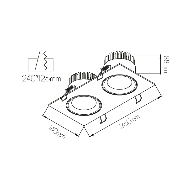 PARNA spot downlight square 2x15WLED/3000K/600mA 2400LM - 2