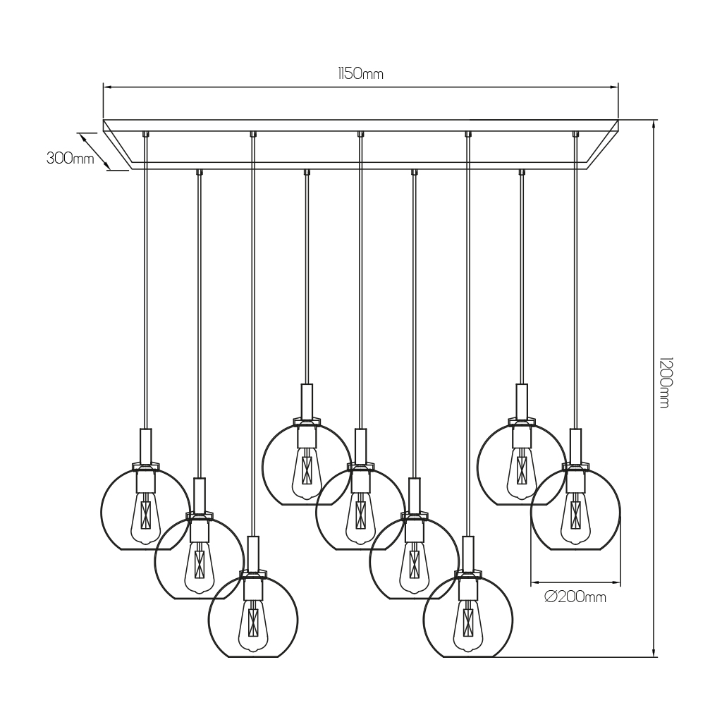 OSIRA Pendel E27 9L Zwart, helder glas 9x Ø200mm - 2