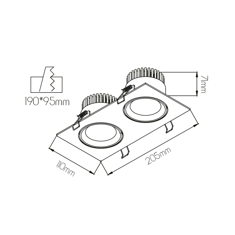 PARNA spot downlight square 2x10,5WLED/3000K/400mA 1500LM - 2