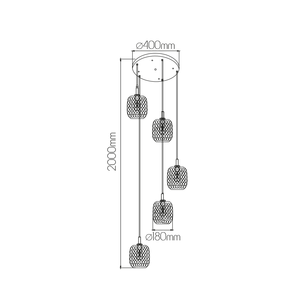 OKIRU Pendel 5xE27 Zwart + 5x as grijs glas Ø180mm - 2