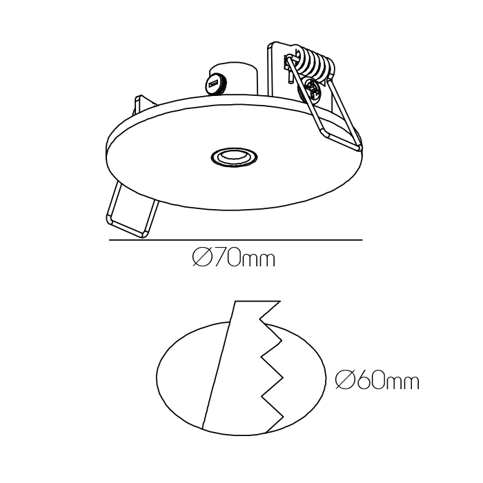 70mm Ø60mm inbouw basis voor pendel - wit - 2