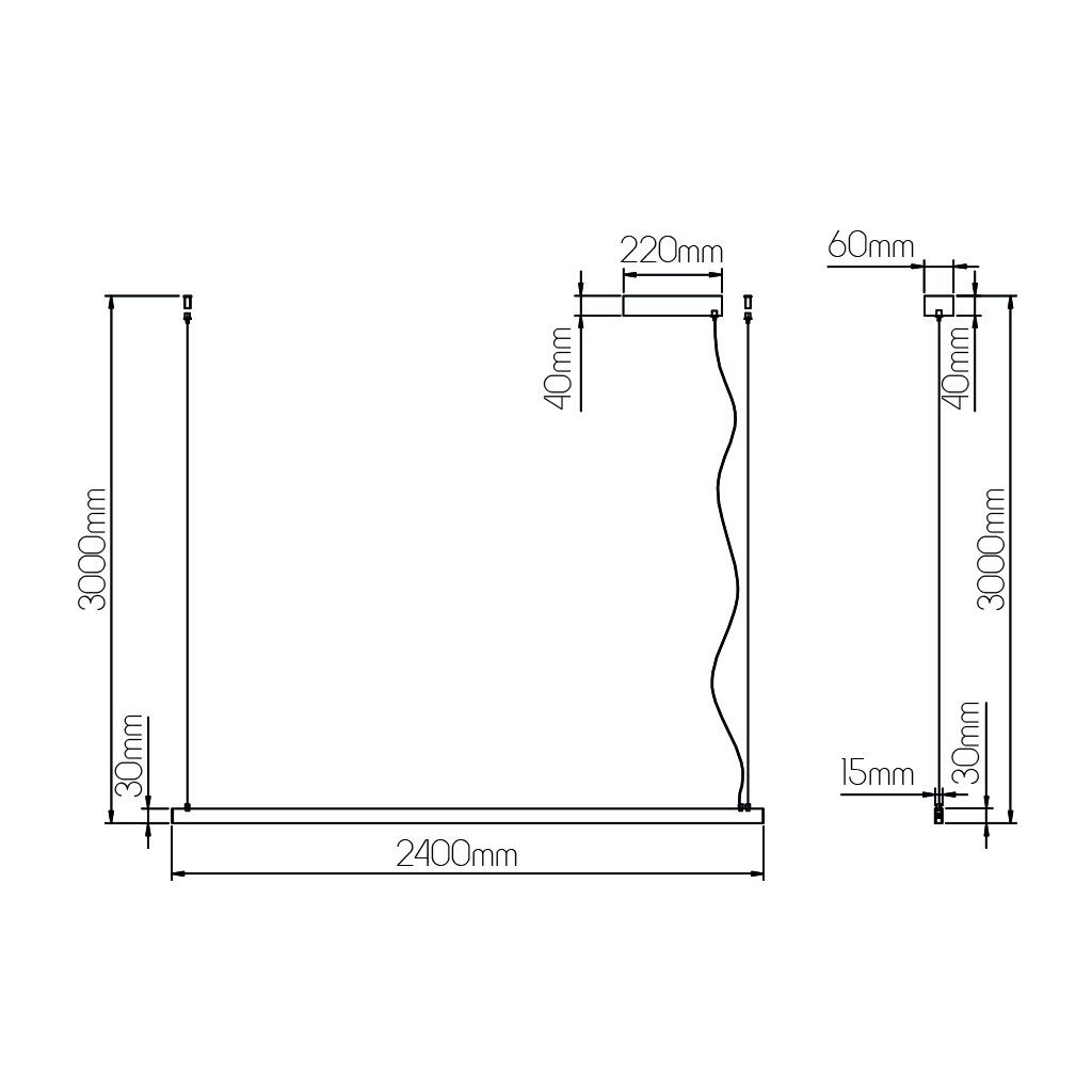 GURI LED pendel 52W 3000K 2400mm wit dimbaar (3m kabel incl) - 2