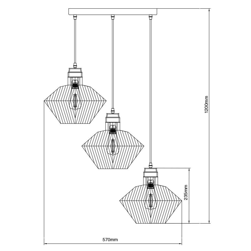 SHURU 3x E27 pendel zwart + koper rnd - 2