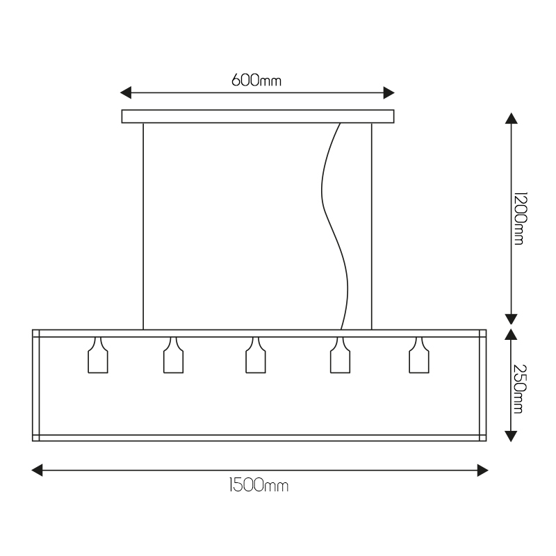 KAGO antiek koper pendel rechthoek 5xE27 150cm - 2