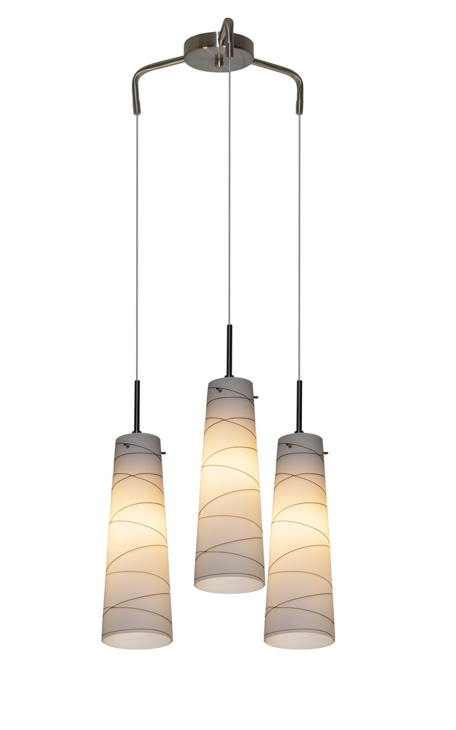 GYLIA pendel 3xE27 satin-nikkel/wit glas zwarte lijnen