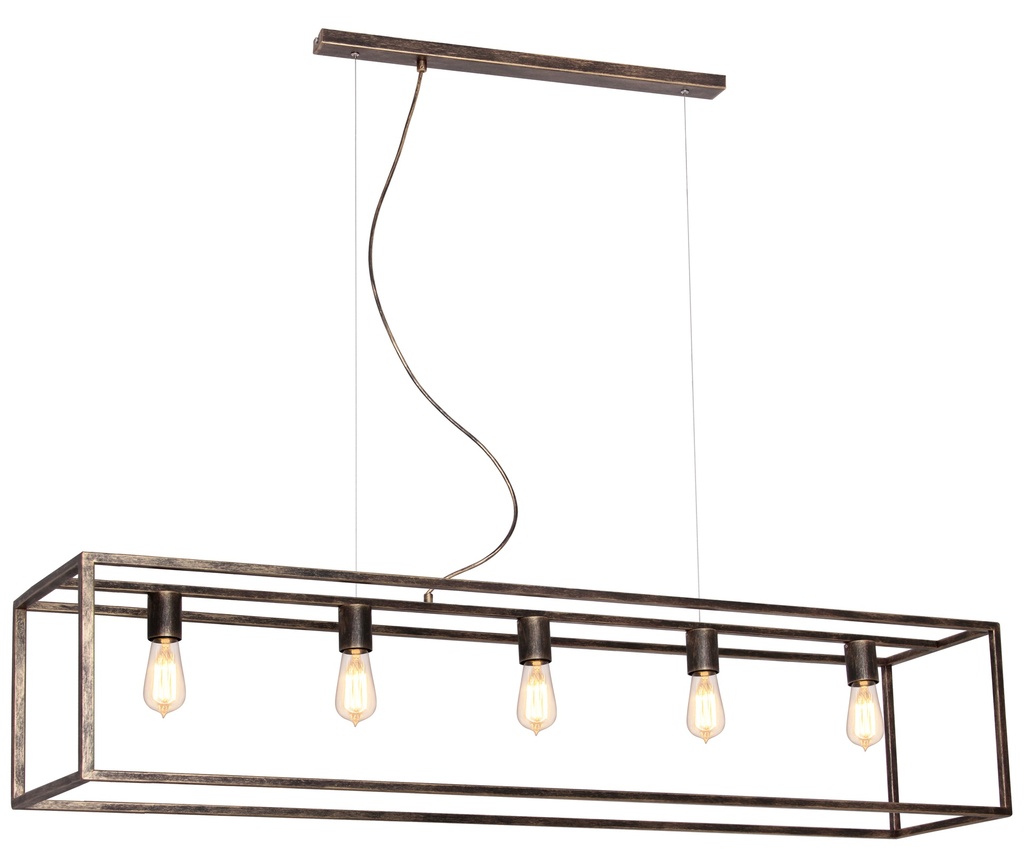 KAGO ruggine pendel rechthoek 5xE27 150cm