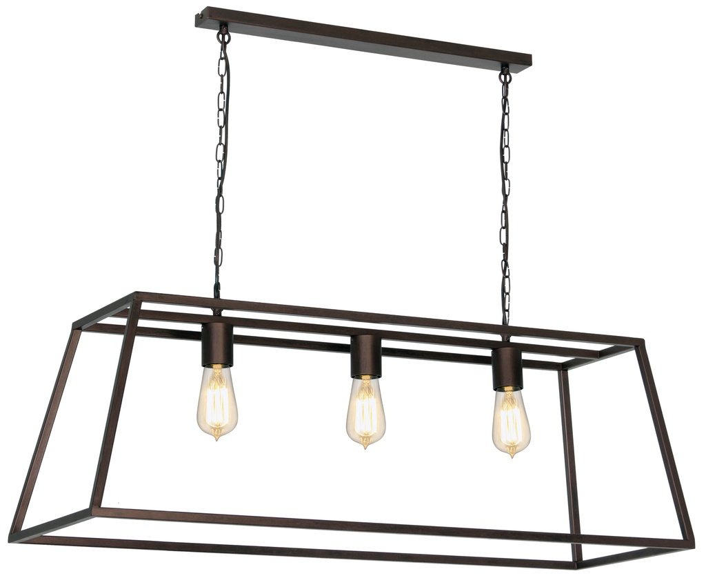 KAGO aged copper pendule trapèze 3xE27 max 60W