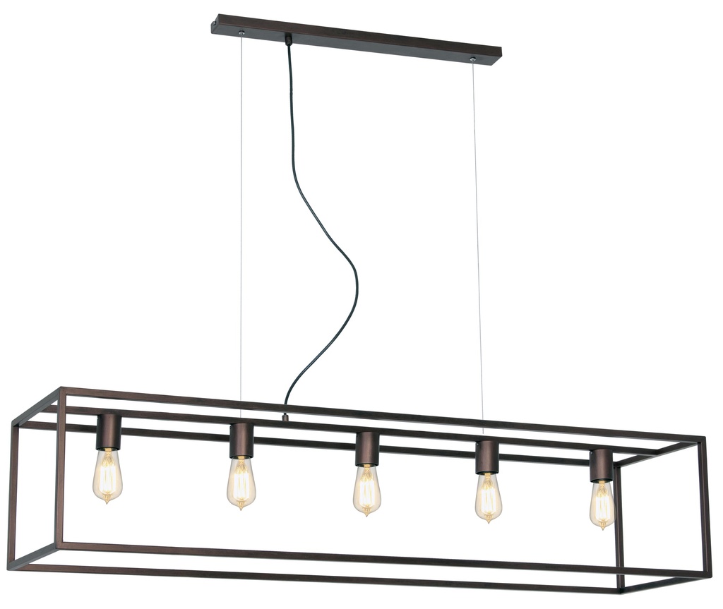 KAGO antiek koper pendel rechthoek 5xE27 150cm