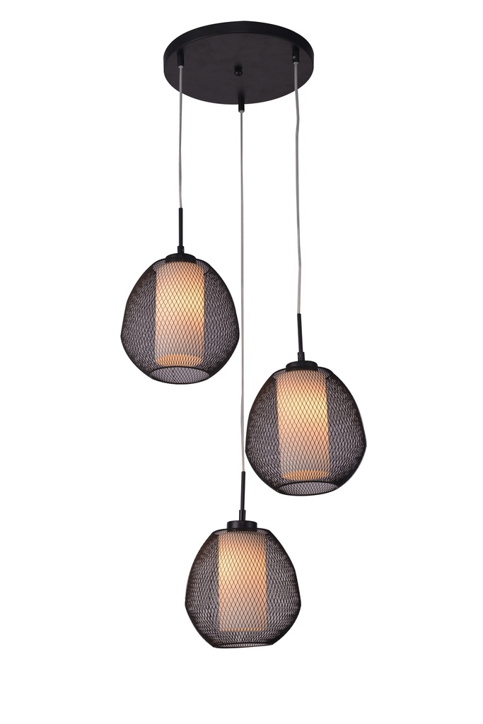 LUNKI pendant 3xE27 black/white white glas diam 22cm