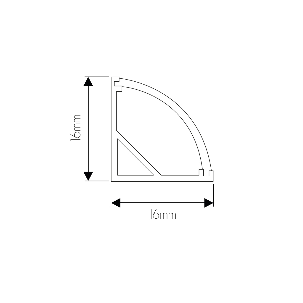 CRONE Aluminium profiel voor LED strips 16*16*2000mm