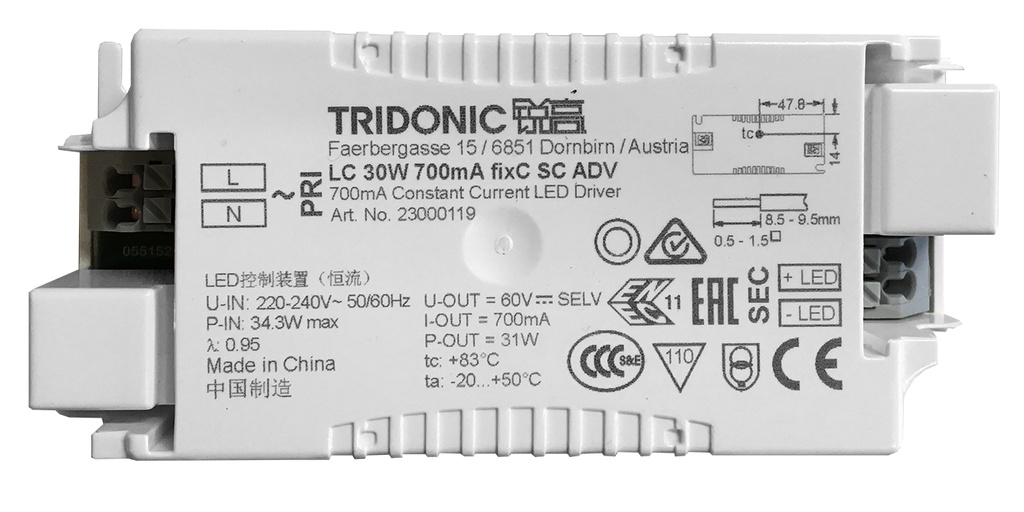 DRIVER Tridonic LC 30W 700mA internal