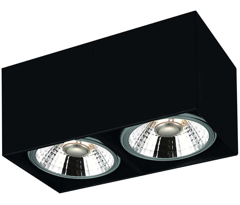 BOX-2L vierkant zwart incl. 2x AR111 12,4W 2700K