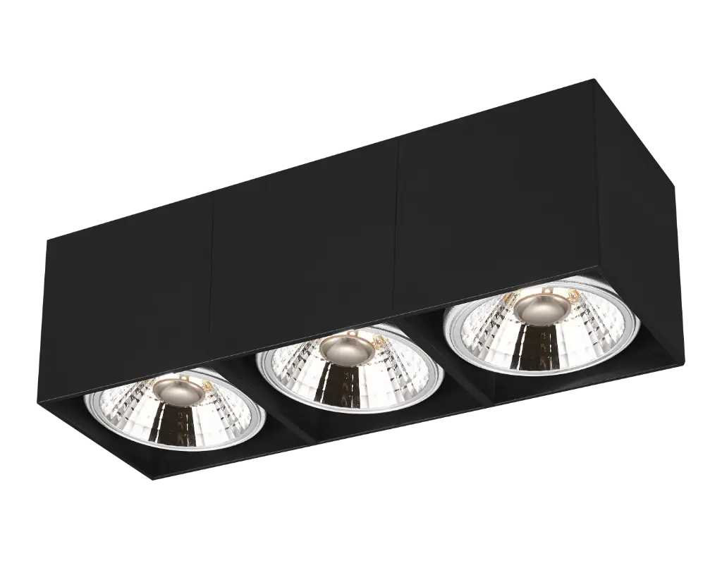 BOX-3L vierkant zwart incl. 3x AR111 12,4W 2700K