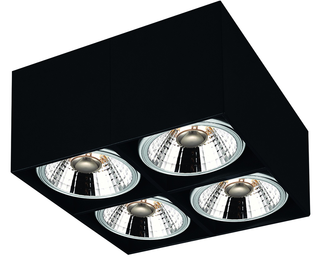BOX-4L vierkant zwart incl. 4x AR111 12,4W 2700K