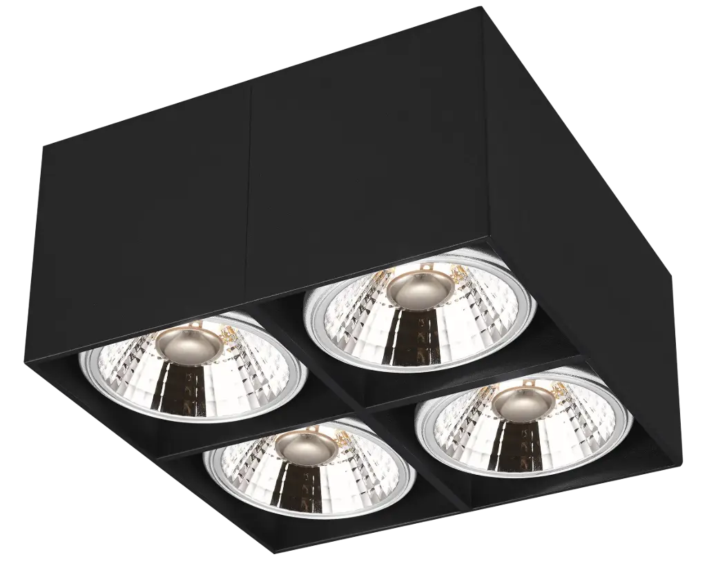 BOX-4L vierkant zwart incl. 4x AR111 12,4W 2700K