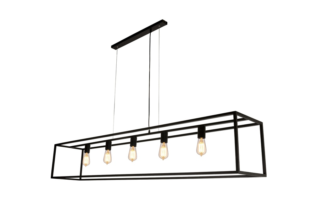 *KAGO zwart pendel rechthoek 5xE27 xl 180cm