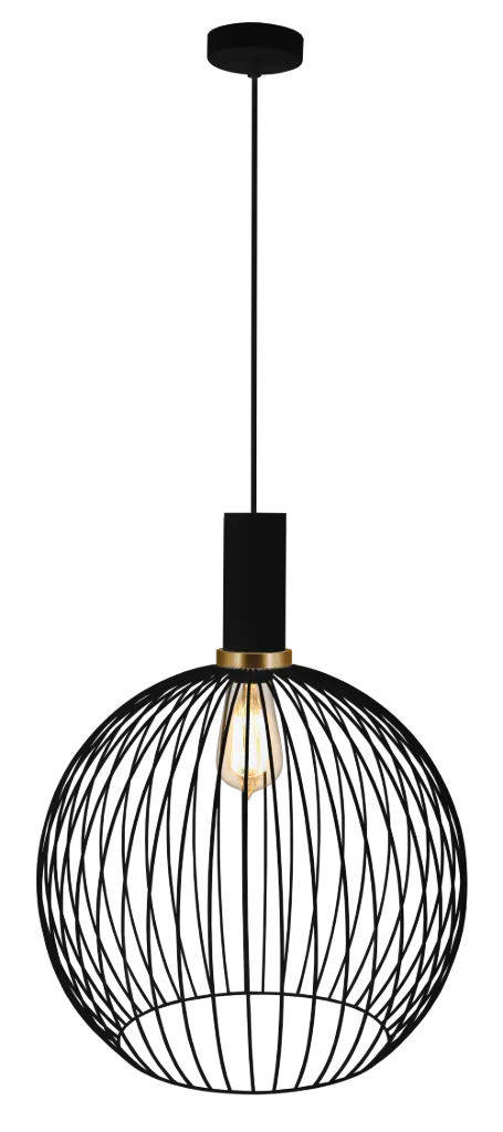 *OONAH 1xE27 D450xH550 Zwart / goud + 3m kabel zwart stof