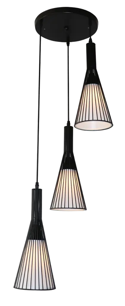 THAN pendel 3x E27 mat zwart + witte kap