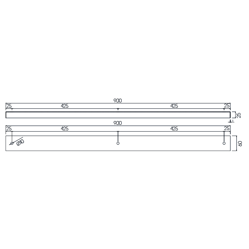 Losse opbouw basis voor pendels 3x, wit, 90cm