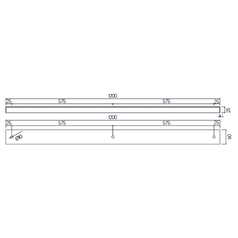 Losse opbouw basis voor pendels 3x, wit, 120cm