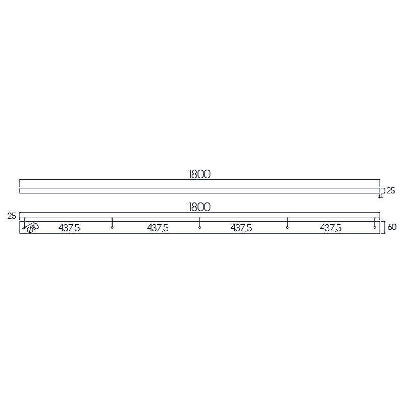 Losse opbouw basis voor pendels 5x, wit, 180cm