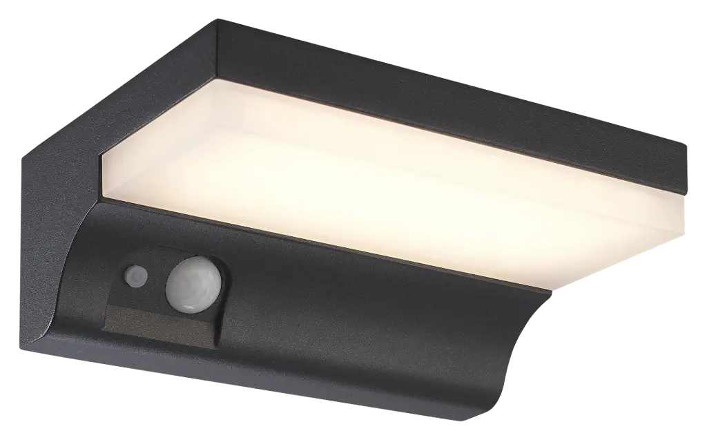 NORD Wandlicht IP65 2W SMD LED 3000K, solar + sensor, zwart