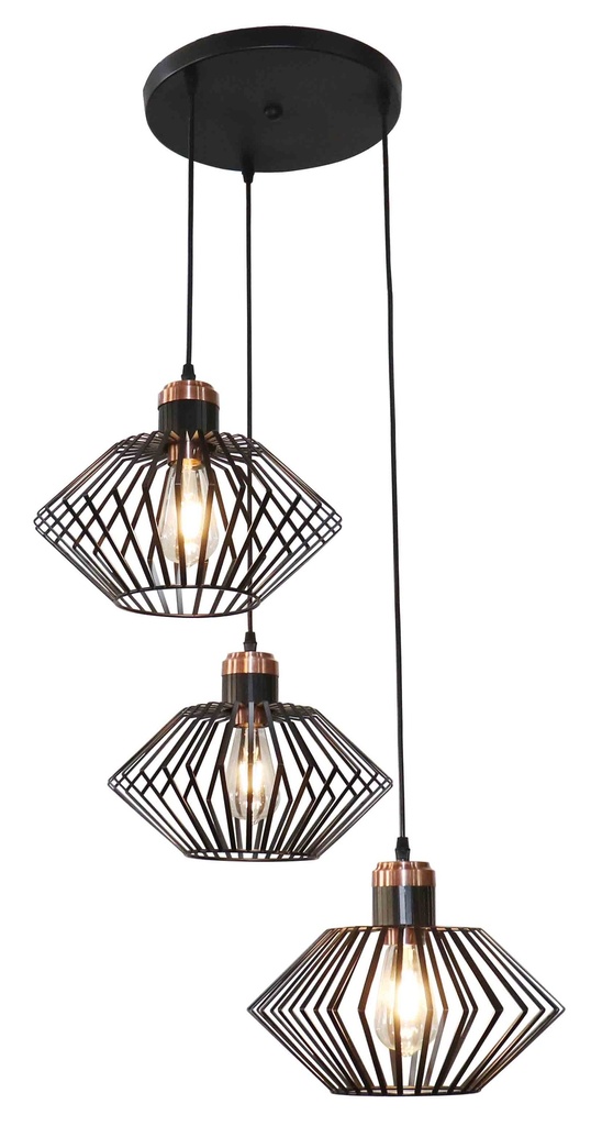 SHURU 3x E27 pendel zwart + koper rnd