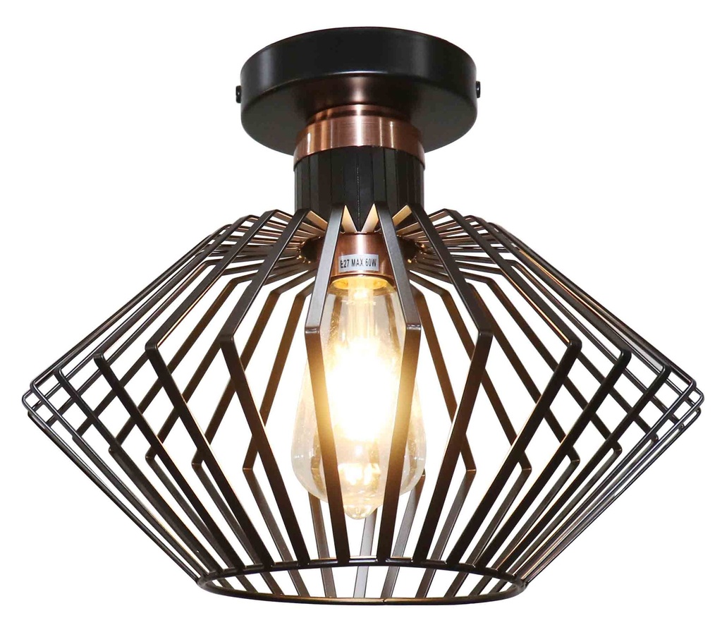 SHURU 1x E27 plafondlamp zwart + koper