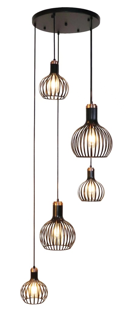 RAGA 5x E27 pendel zwart + koper