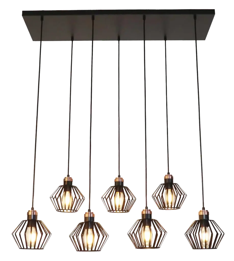 SHURU pendant 7x E27 black + copper
