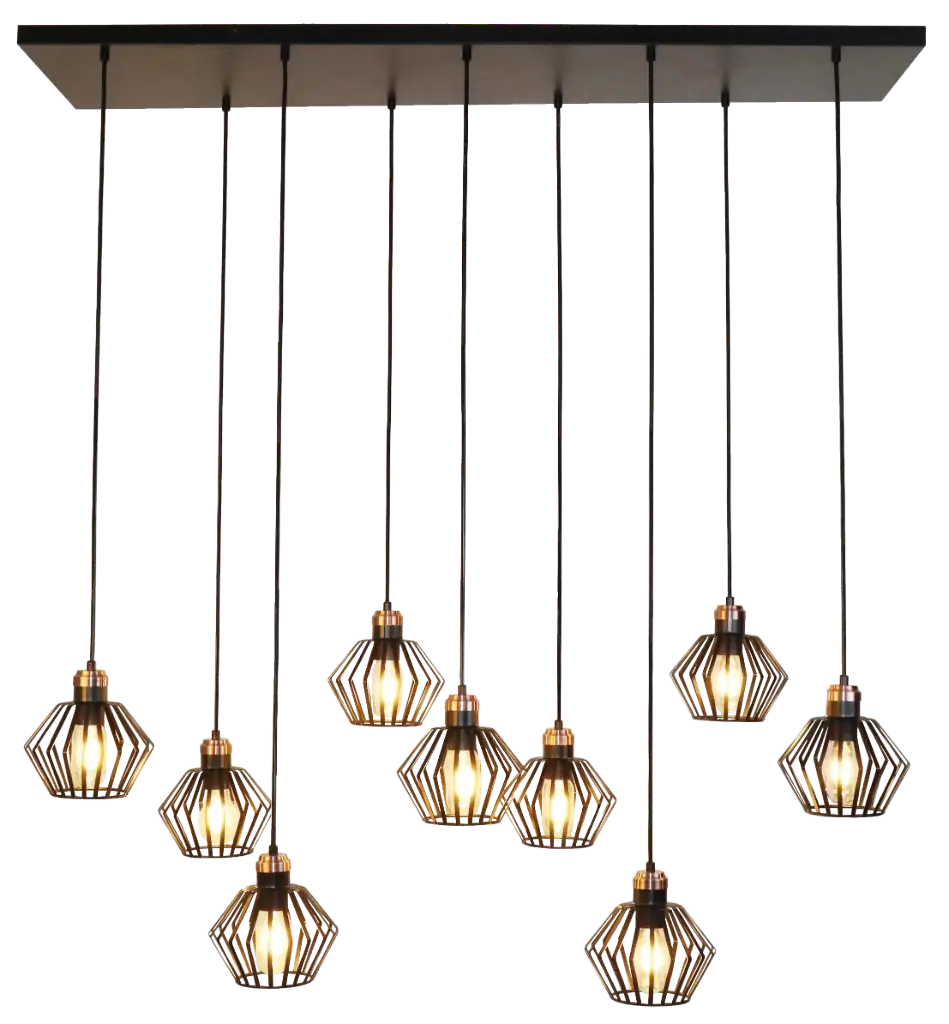 SHURU lustre 9x E27 noir + cuivre
