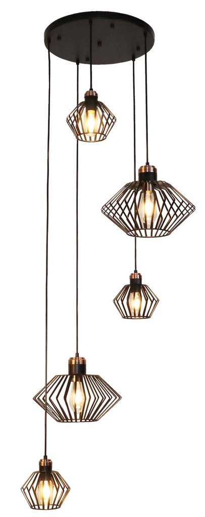 SHURU 5x E27 pendel zwart+koper