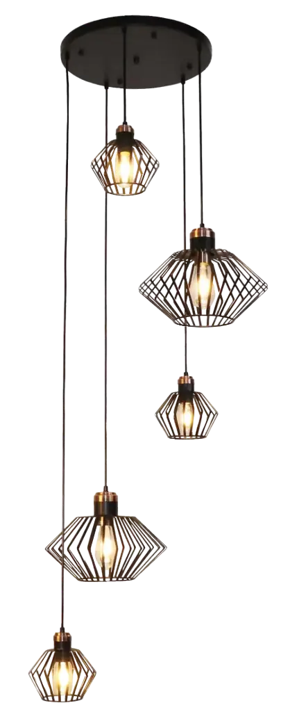 SHURU pendant 5x E27 black + copper