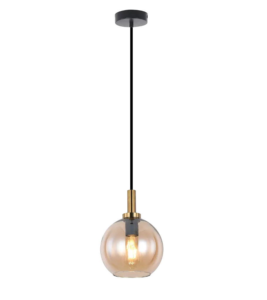 OSIRA Pendel E27 Zwart + goud, amber glas Ø200mm