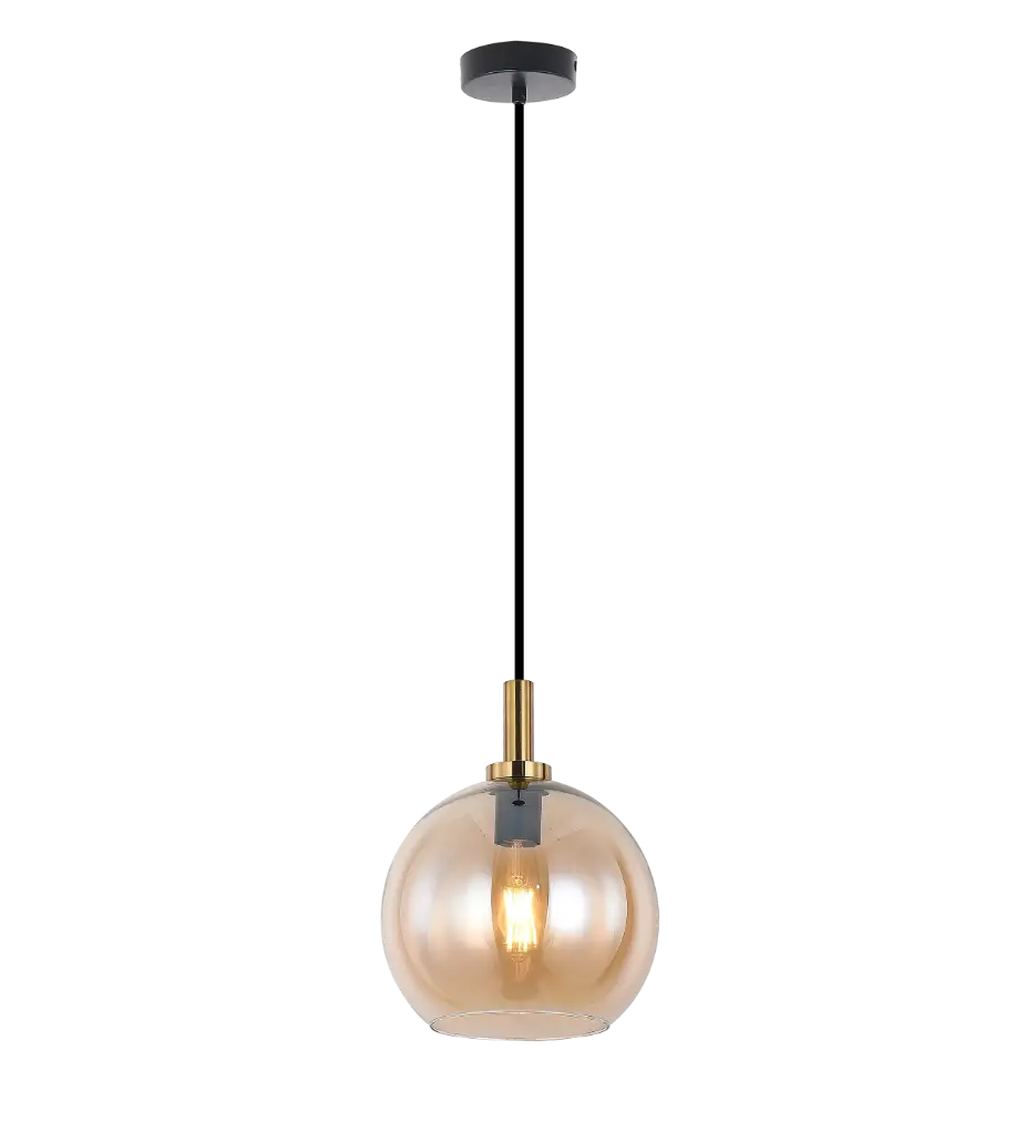 OSIRA Pendel E27 Zwart + goud, amber glas Ø250mm