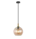 *OSIRA Pendel E27 Zwart + goud, amber glas Ø250mm